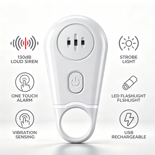 🔥50% OFF NOW! 🛡️Personal Safety Alarm Keychain—130dB Loud Emergency Siren with Vibration‑Activated Security Mode, Rechargeable Flashlight & Strobe Light, Pull‑Ring Pin Emergency Device for Women, Seniors, Travel & Hotel Safety