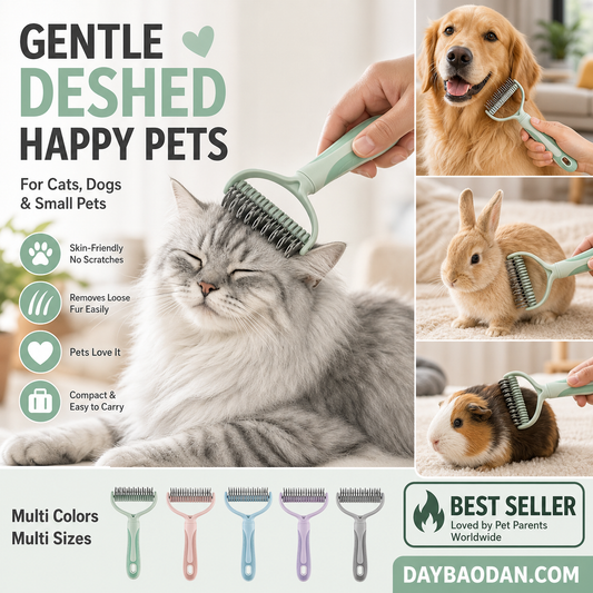 🥳2026 HOT SALE🥳💞50K+ SOLD!🐕💨50% OFF! Dual-Sided Pet Grooming Rake – 9-tooth for mats, 17-tooth for shedding. Skin-safe rounded teeth, ergonomic grip. Less mess, more cuddles. ✨🧡