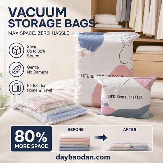 Increase the storage space by 80%！No-Pump Large Vacuum Storage Compression Bags