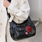 Women's Vintage PU Leather Shoulder Bag with Embossed Rose