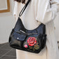 Women's Vintage PU Leather Shoulder Bag with Embossed Rose