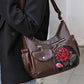 Women's Vintage PU Leather Shoulder Bag with Embossed Rose