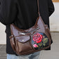 Women's Vintage PU Leather Shoulder Bag with Embossed Rose