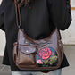 Women's Vintage PU Leather Shoulder Bag with Embossed Rose