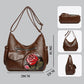 Women's Vintage PU Leather Shoulder Bag with Embossed Rose
