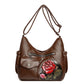 Women's Vintage PU Leather Shoulder Bag with Embossed Rose