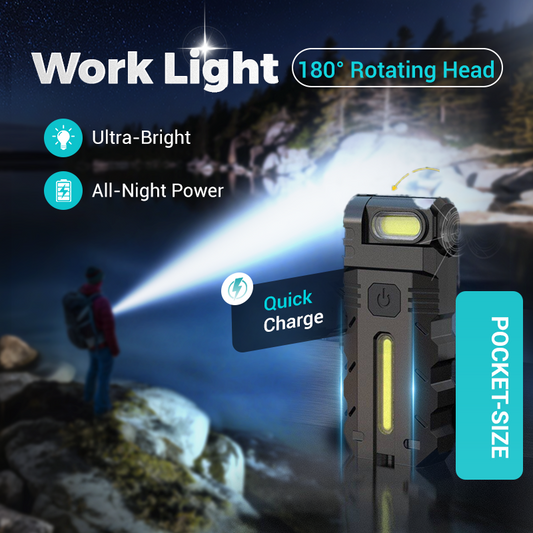 💎 57% OFF! 💎 180° rotatable LED work light – dual beam, magnetic base, and USB-C charging port
