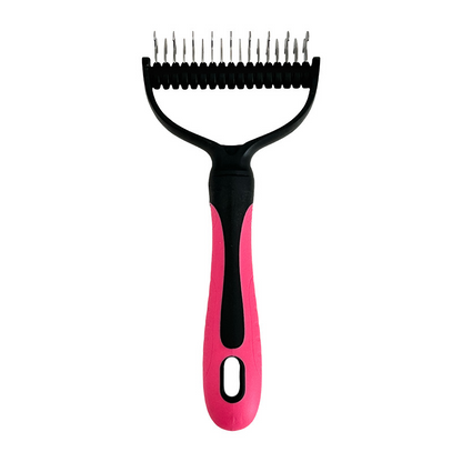 🥳2026 HOT SALE🥳💞50K+ SOLD!🐕💨50% OFF! Dual-Sided Pet Grooming Rake – 9-tooth for mats, 17-tooth for shedding. Skin-safe rounded teeth, ergonomic grip. Less mess, more cuddles. ✨🧡
